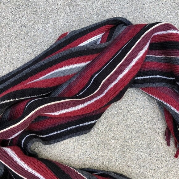 V FRAAS Neck Scarf Wrap Men's Acrylic Tassel Striped Red Black​​​​ - Picture 2 of 7